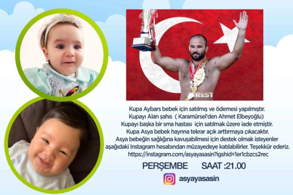 Orhan Okulu, SMA hastası Asya için kupasını satacak! Asya bebek zaman geçtikçe kas kaybı yaşıyor. İyileşebilmesi için acilen Amerika'da 2.5 milyon Dolar olan Zolgensma ilacını alması gerekiyor.