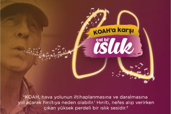 KOAH Hastaları Derneği, “KOAH’a Karşı Çal Bi’ Islık” diyor! Akciğerlerdeki hava yollarının daralmasına bağlı gelişen KOAH (Kronik Obstrüktif Akciğer Hastalığı), dünyada milyonlarca insanın sağlığını tehdit eden küresel bir halk sağlığı sorunu olarak varlığını sürdürüyor. “KOAH'a Karşı Çal Bi' Islık” sloganını benimseyen KOAH Hastaları Derneği, hayata geçirdiği kampanya ile KOAH'ın önlenebilir bir hastalık olduğu ve KOAH hastalarının doğru tedavi ile kaliteli bir yaşam sürebileceği mesajını veriyor.